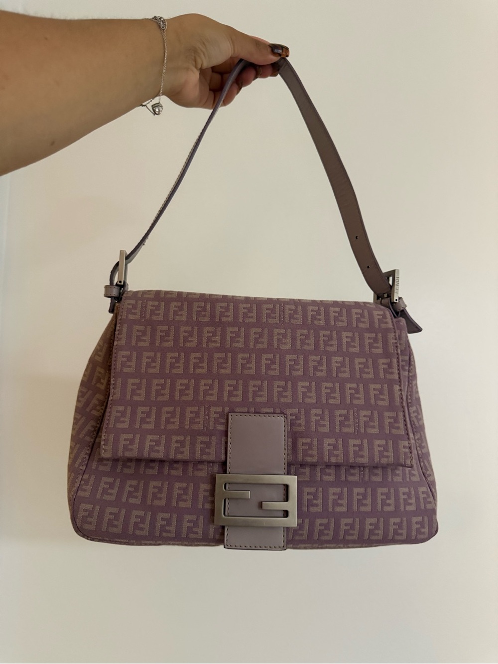 Fendi Purple Zucca Baguette Mamma Bag